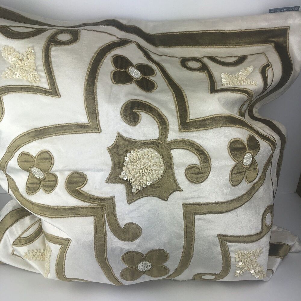 NEW Lili Alessandra Beaded Throw Pillow Pablo Ivory Velvet 24"x24" w/Zipper $325